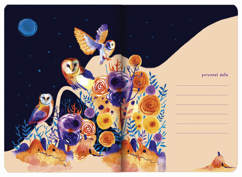 Тетрадь 40 л. в клетку обложка SoftTouch, бежевая бумага 70 г/м2, сшивка, А5 (147х210 мм), СОВЫ, BRAUBERG, 403780