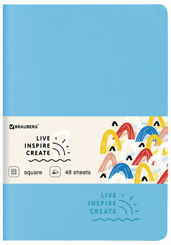 Тетрадь 48 л. в клетку обложка кожзам SoftTouch, сшивка, A5 (147х210мм), ГОЛУБОЙ, BRAUBERG RAINBOW, 403880