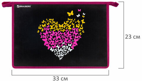 Папка для труда на молнии BRAUBERG А4, 2 отделения, органайзер, "Shining heart", 272210