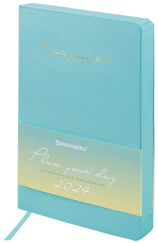 Ежедневник датированный 2024 А5 138x213 мм, BRAUBERG "Pastel", под кожу, бирюзовый, 114966
