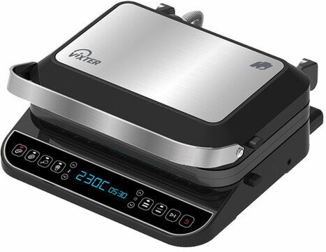 Электрогриль VIXTER ECG-1212, 2000 Вт, съемные панели, регулировка температуры, серебро/черный