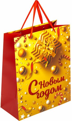 Пакет подарочный (1 штука) новогодний 26x13x32 см, ЗОЛОТАЯ СКАЗКА &quot;New Year&quot;, глиттер, 608229