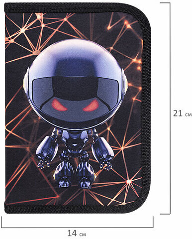 Пенал BRAUBERG, 1 отделение, 2 откидные планки, полиэстер, 21х14 см, "UFO", 271516