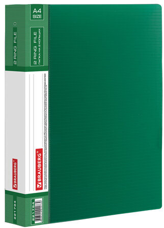 Папка на 2 кольцах BRAUBERG "Contract", 35 мм, зеленая, до 270 листов, 0,9 мм, 221794