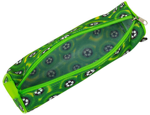 Пенал-косметичка BRAUBERG для учеников начальной школы, зеленый, футбольные мячи, 21х6х8 см, 223907