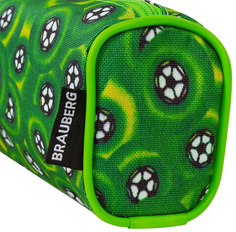 Пенал-косметичка BRAUBERG для учеников начальной школы, зеленый, футбольные мячи, 21х6х8 см, 223907