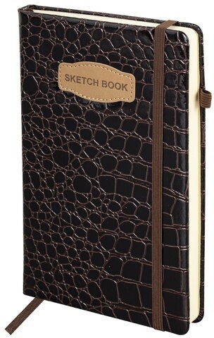 Скетчбук, слоновая кость 140 г/м2, 130х210 мм, 80 л., КОЖЗАМ, резинка, BRAUBERG ART CLASSIC, CROCO, коричневый, 116471