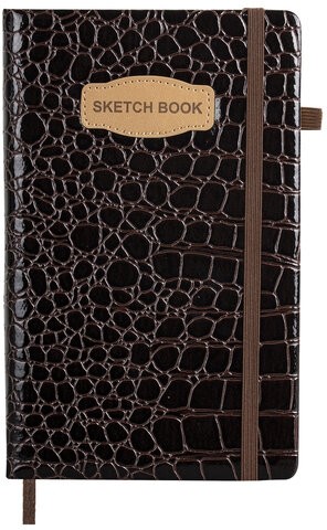 Скетчбук, слоновая кость 140 г/м2, 130х210 мм, 80 л., КОЖЗАМ, резинка, BRAUBERG ART CLASSIC, CROCO, коричневый, 116471