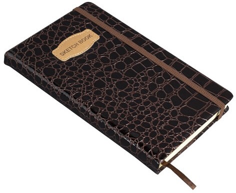 Скетчбук, слоновая кость 140 г/м2, 130х210 мм, 80 л., КОЖЗАМ, резинка, BRAUBERG ART CLASSIC, CROCO, коричневый, 116471