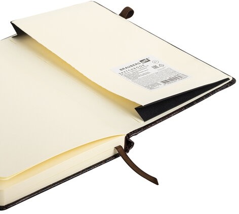 Скетчбук, слоновая кость 140 г/м2, 130х210 мм, 80 л., КОЖЗАМ, резинка, BRAUBERG ART CLASSIC, CROCO, коричневый, 116471