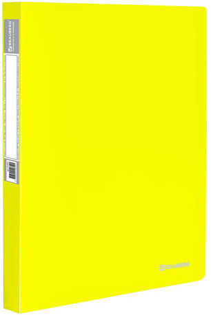 Папка на 2 кольцах BRAUBERG "Neon", 25 мм, внутренний карман, неоновая, желтая, до 170 листов, 0,7 мм, 227457