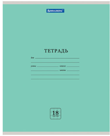 Тетрадь 18 л. BRAUBERG "ЭКО", клетка, обложка плотная мелованная бумага, ЗЕЛЕНАЯ ПАСТЕЛЬНАЯ, 105675