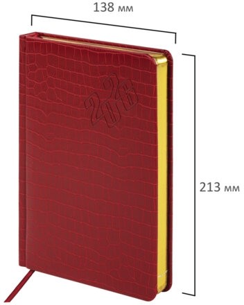 Ежедневник датированный 2026, А5, 138x213 мм, BRAUBERG "Comodo", под кожу, красный, 117048