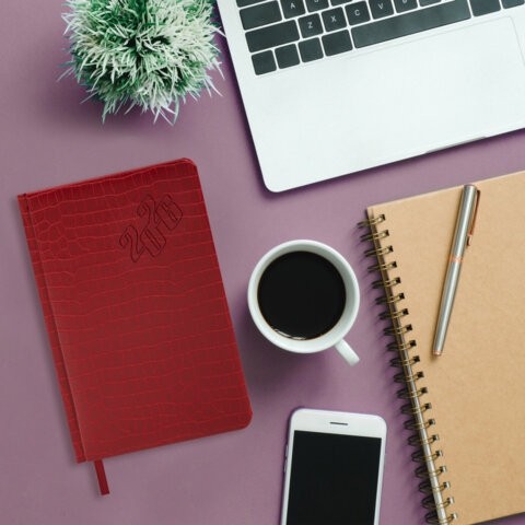 Ежедневник датированный 2026, А5, 138x213 мм, BRAUBERG "Comodo", под кожу, красный, 117048