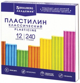 Пластилин классический BRAUBERG &quot;АКАДЕМИЯ ХИТ&quot;, 12 цветов, 240 г, стек, ВЫСШЕЕ КАЧЕСТВО, 106423