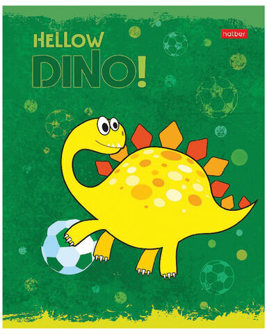 Тетрадь 12 л. HATBER клетка, обложка картон, тиснение, "Hello Dino" (5 видов в спайке), 12Т5тВ1
