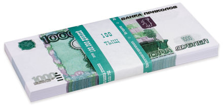 Деньги шуточные "1000 рублей", упаковка с европодвесом, AD0000114