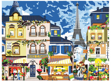 Картина по номерам А3, ОСТРОВ СОКРОВИЩ "Парижский пейзаж", акриловые краски, картон, 2 кисти, 663253