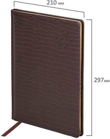 Еженедельник датированный 2023 БОЛЬШОЙ ФОРМАТ 210х297 мм А4, BRAUBERG "Comodo", коричневый, 113937