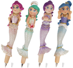 Ручка фигурная &quot;РУСАЛОЧКИ-2&quot;, СИНЯЯ, 4 дизайна ассорти, линия письма 0,5 мм, дисплей, BRAUBERG, 142773