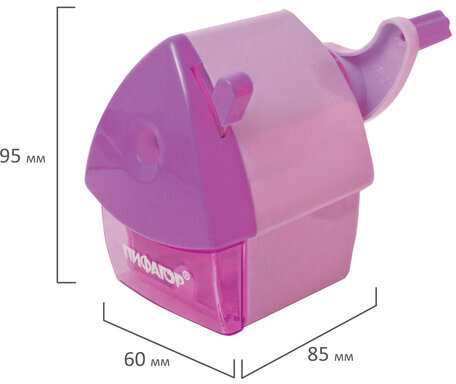 Точилка механическая ПИФАГОР "Домик гнома", металлический механизм, корпус розовый, 270424