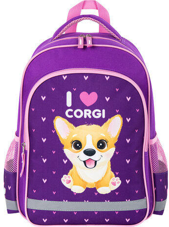 Рюкзак ПИФАГОР SCHOOL для начальной школы, "I love corgi", 38x28х14 см, 270653