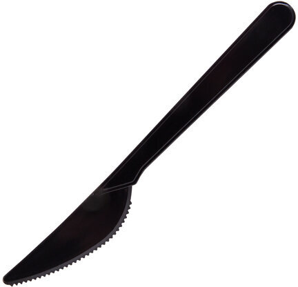 Нож одноразовый пластиковый 180 мм, черный, КОМПЛЕКТ 50 шт., ЭТАЛОН, БЕЛЫЙ АИСТ, 607841