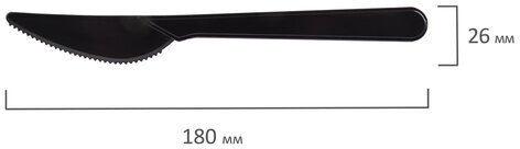 Нож одноразовый пластиковый 180 мм, черный, КОМПЛЕКТ 50 шт., ЭТАЛОН, БЕЛЫЙ АИСТ, 607841