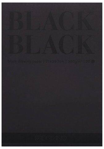 Альбом для зарисовок А4 (210x297 мм) FABRIANO "BlackBlack", черная бумага, 20 листов, 300 г/м2, 19100390