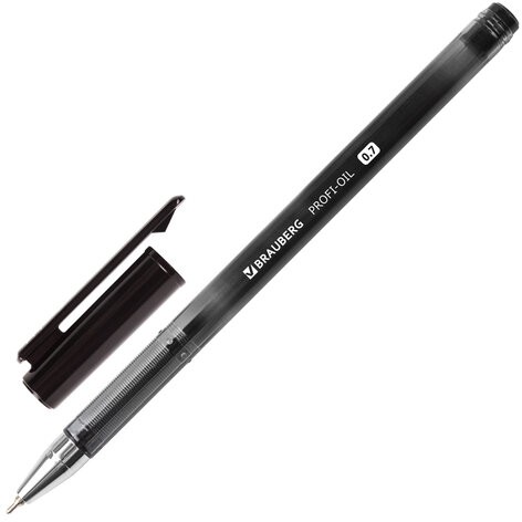 Ручка шариковая масляная BRAUBERG "Profi-Oil", ЧЕРНАЯ, корпус с печатью, узел 0,7 мм, линия письма 0,35 мм, 141633