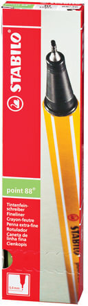 Ручка капиллярная (линер) STABILO "Point 88", СВЕТЛО-ЗЕЛЕНАЯ, корпус оранжевый, линия письма 0,4 мм, 88/33