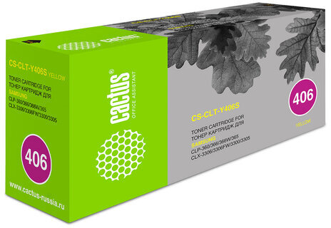 Картридж лазерный CACTUS (CS-CLT-Y406S) для SAMSUNG CLP-365/365W, желтый, ресурс 1000 стр.