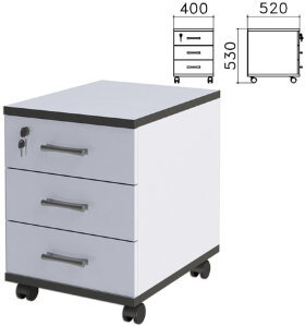Тумба подкатная &quot;Монолит&quot;, 400х520х530 мм, 3 ящика, замок, цвет серый, ТМ25.11