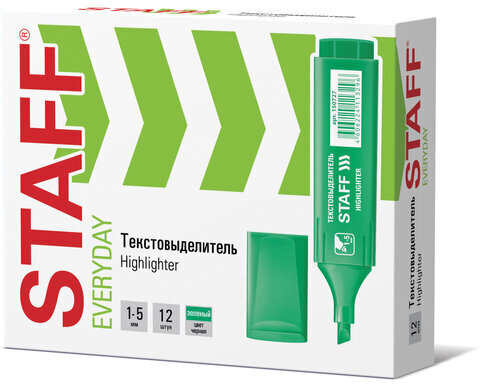 Текстовыделитель STAFF "EVERYDAY HL-728", ЗЕЛЕНЫЙ, линия 1-5 мм, 150727