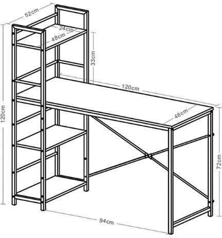 Стол на металлокаркасе BRABIX "LOFT CD-005", 1200х520х1200 мм, 3 полки, цвет морёный дуб, 641221