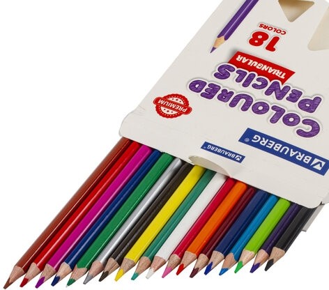 Карандаши цветные BRAUBERG PREMIUM, 18 цветов, трехгранные, грифель мягкий 3,3 мм, 181652