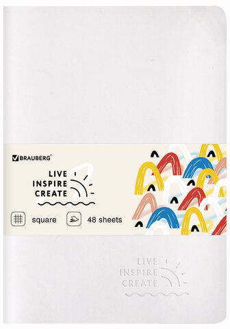 Тетрадь 48 л. в клетку обложка кожзам SoftTouch, сшивка, A5 (147х210мм), БЕЛЫЙ, BRAUBERG RAINBOW, 403881