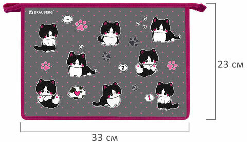 Папка для труда на молнии BRAUBERG А4, 2 отделения, органайзер, "Cat patches", 272211