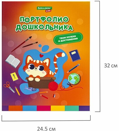 Папка-портфолио дошкольника "КОШЕЧКА", 4 кольца, 20 файлов, 10 вкладышей, 7БЦ матовая, BRAUBERG KIDS, 115237