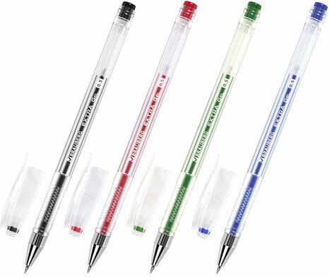 Ручки гелевые BRAUBERG "EXTRA", НАБОР 4 ЦВЕТА, узел 0,5 мм, линия 0,35 мм, 143905