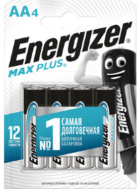 Батарейки КОМПЛЕКТ 4 шт., ENERGIZER Max Plus, AA (LR06, 15А), алкалиновые, пальчиковые, блистер, E301325001