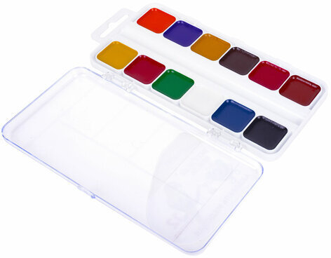 Краски акварельные ЮНЛАНДИЯ "ВЕСЁЛЫЙ ШМЕЛЬ", медовые, 12 цветов, квадратные кюветы, пластик, 192362