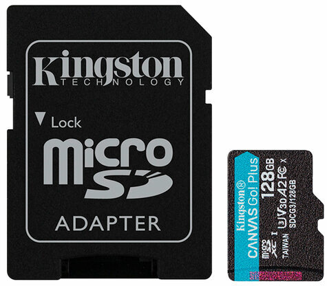 Карта памяти microSDXC 128 GB KINGSTON Canvas Go! Plus, UHS-I U3, 170 Мб/с (class 10), с адаптером, SDCG3/128Gb