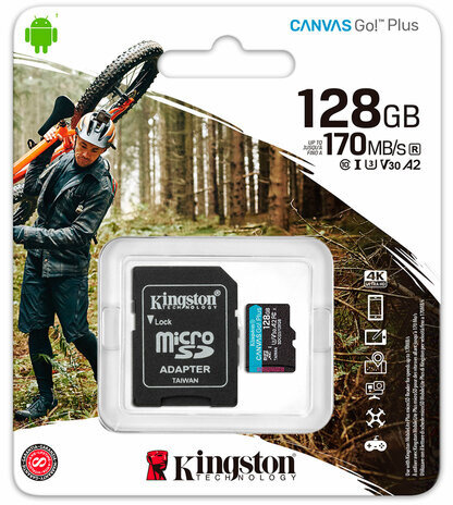 Карта памяти microSDXC 128 GB KINGSTON Canvas Go! Plus, UHS-I U3, 170 Мб/с (class 10), с адаптером, SDCG3/128Gb