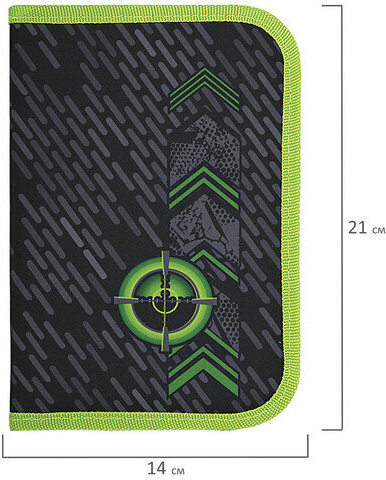 Пенал BRAUBERG, 1 отделение, 2 откидные планки, полиэстер, 21х14 см, "Gunsight", 271517