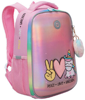Ранец GRIZZLY анатомическая спинка, c брелоком, для девочек, UNICORN, 37х26х16 см, RAw-396-6/2