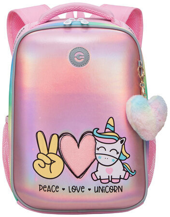 Ранец GRIZZLY анатомическая спинка, c брелоком, для девочек, UNICORN, 37х26х16 см, RAw-396-6/2