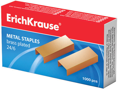 Скобы для степлера №24/6, 1000 штук, медное покрытие, ERICH KRAUSE, до 20 листов, 7143