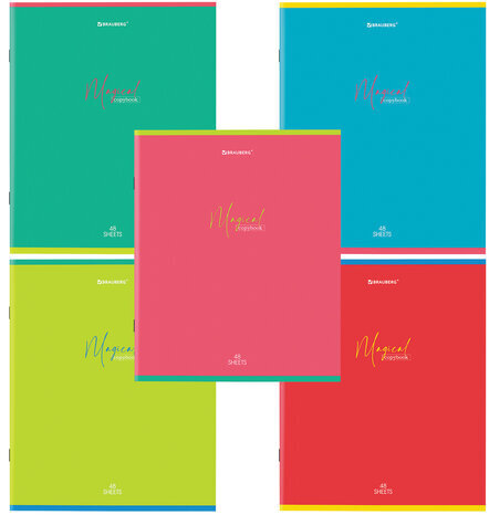 Тетрадь А5 48 л. BRAUBERG скоба, линия, обложка картон, "Magical Colors" (микс в спайке), 404385