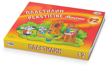 Пластилин классический ГАММА "Мультики", 12 цветов, 240 г, со стеком, картонная упаковка, 280018/281018